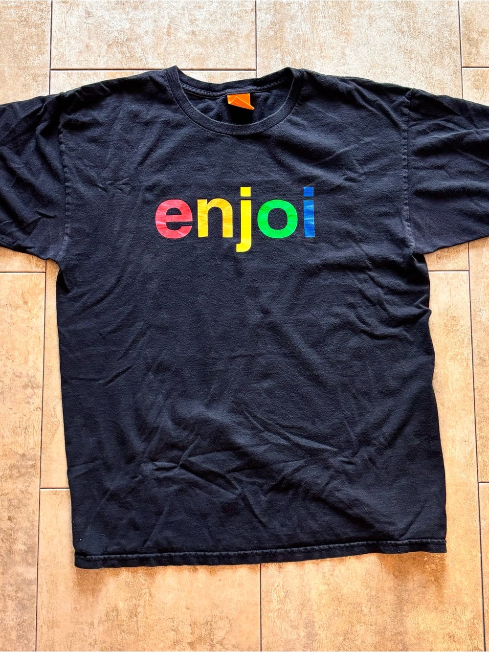 Enjoi Black Tee with Rainbow Logo size Large
